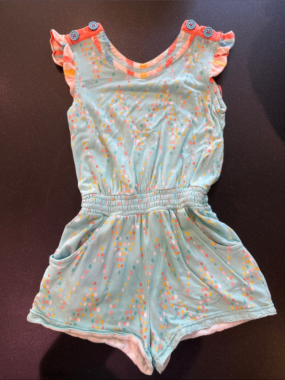 Matilda Jane Mint Polka-Dot Romper with Coral Accents